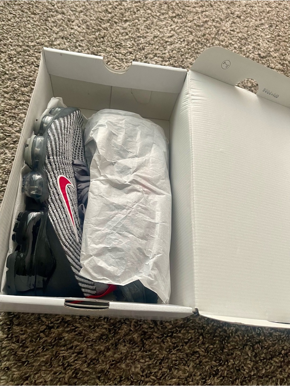Nike Women’s Grey/Black/Red VaporMax Flyknit Sneaker